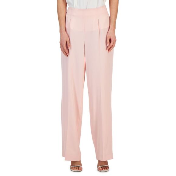 Women's Crepe De Chine High-Rise Wide-Leg Pants With Pleats - Picture 1 of 1